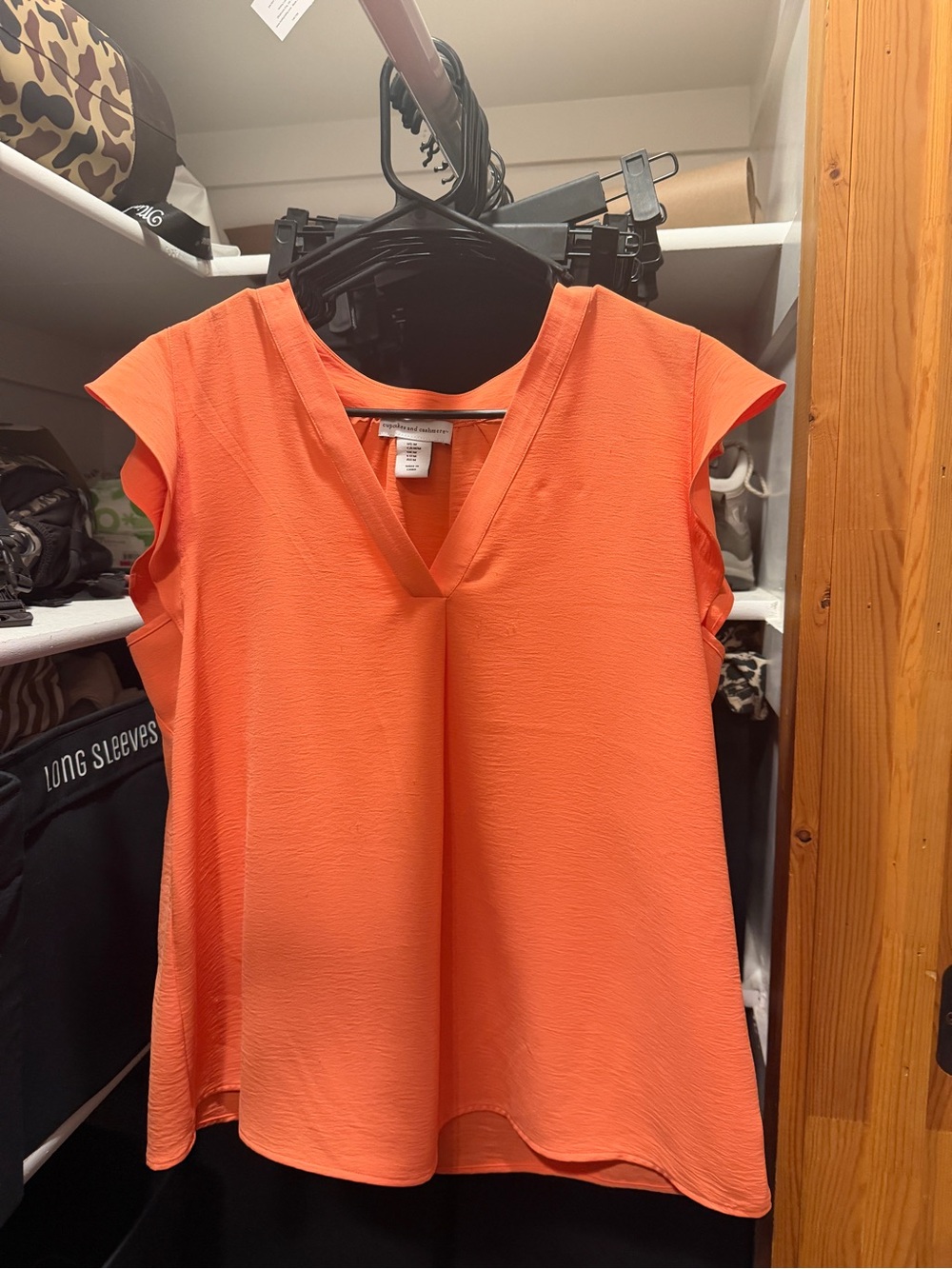 cupcakes & cashmere Coral V-Neck Cap Sleeve Blouse